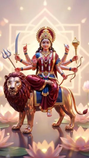 Divine Durga Mata on Lion 3D Wallpaper