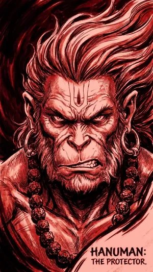 Angry Hanuman Protector Anime Art Wallpaper 4K Wallpaper for iPhone & Android