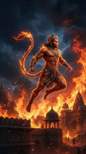 Hanuman Burning Lanka Wallpaper 4K Wallpaper for iPhone & Android