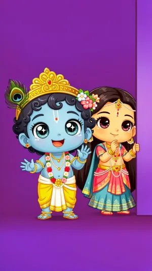 Cute Radha Krishna Cartoon HD Wallpaper 4K Wallpaper for iPhone & Android