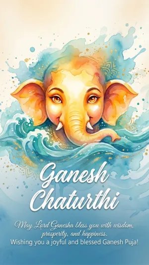 Ganesh Chaturthi Watercolor Art HD Wallpaper 4K Wallpaper for iPhone & Android