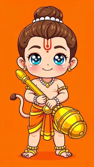 Cute Baby Hanuman With Golden Gada Wallpaper 4K Wallpaper for iPhone & Android