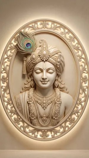 Divine Krishna Marble Relief Art Wallpaper 4K Wallpaper for iPhone & Android