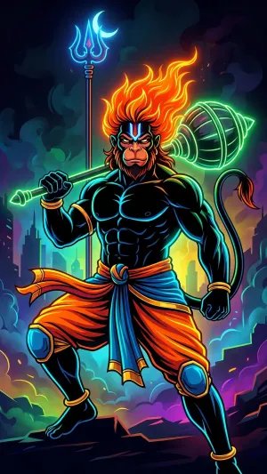 Neon Hanuman Warrior HD Wallpaper 4K Wallpaper for iPhone & Android