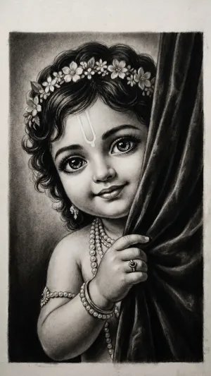 Cute Bal Krishna Pencil Art HD Wallpaper 4K Wallpaper for iPhone & Android