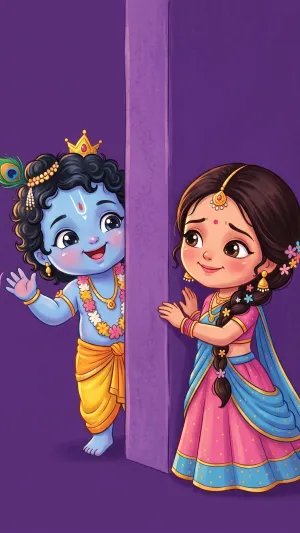 Cute Radha Krishna Cartoon Wallpaper for Mobile 4K Wallpaper for iPhone & Android