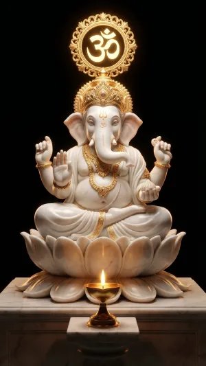 Divine Ganesh Marble Idol Wallpaper 4K Wallpaper for iPhone & Android