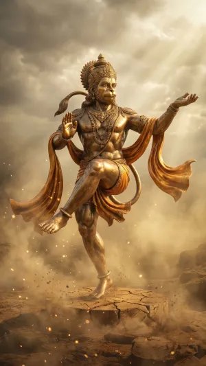 Golden Hanuman Divine Blessings Image 4K Wallpaper for iPhone & Android