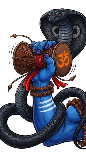 Lord Shiva Damru and Cobra Devotional Illustration 4K Wallpaper for iPhone & Android