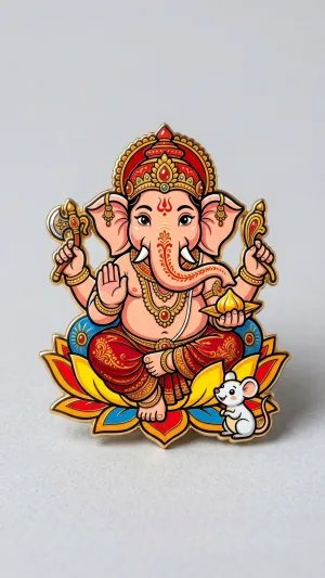Cute Lord Ganesha Lotus Blessings Illustration 4K Wallpaper for iPhone & Android