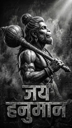 Jai Hanuman Stone Art with Divine Gada 4K Wallpaper for iPhone & Android