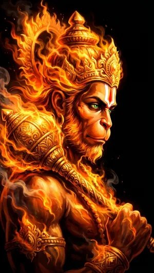 Fiery Hanuman Divine Power Artwork 4K Wallpaper for iPhone & Android