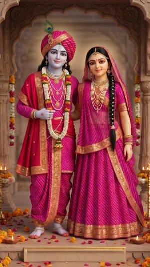 Divine Radha Krishna in Royal Pink Attire 4K Wallpaper for iPhone & Android