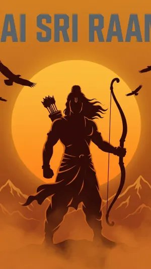Jai Shri Ram Sunset Silhouette Artwork 4K Wallpaper for iPhone & Android