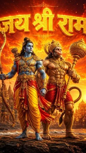 Jai Shri Ram: Divine Bond of Rama and Hanuman 4K Wallpaper for iPhone & Android