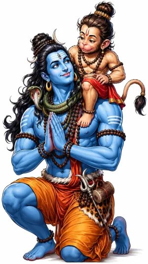 Divine Bond of Lord Shiva and Young Hanuman 4K Wallpaper for iPhone & Android