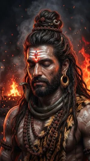 Meditative Lord Shiva Amid Sacred Fire and Divine Serenity