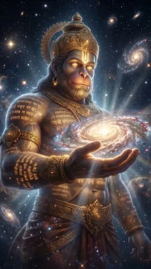 Cosmic Lord Hanuman Holding a Divine Galaxy – Celestial Guardian of the Universe