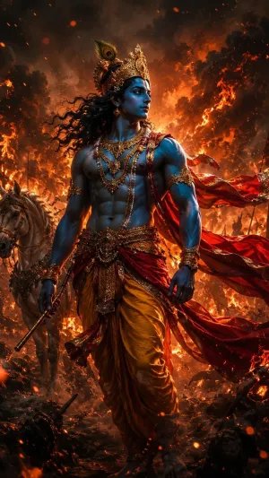 Epic Lord Krishna on the Battlefield – Divine Warrior of Dharma