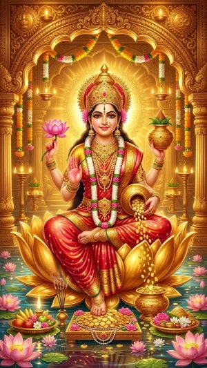 Mahalakshmi's Golden Blessings – Lotus Throne of Prosperity