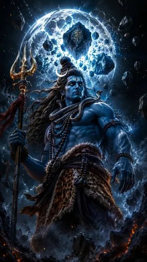 Cosmic Mahadev Under the Celestial Moon | Divine Shiva Power Art