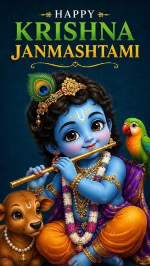Cute Baby Krishna Janmashtami Celebration Artwork