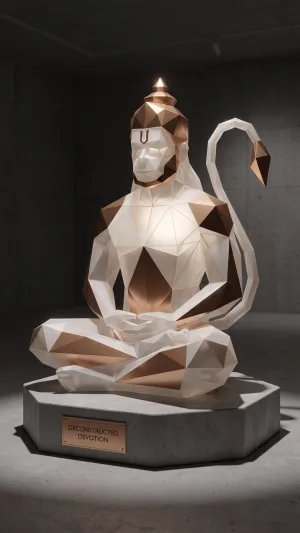Modern Geometric Lord Hanuman Meditation Sculpture Wallpaper