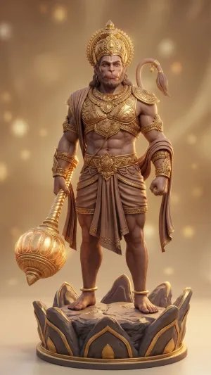 Golden Lord Hanuman Warrior Statue Wallpaper – Divine Strength and Protection
