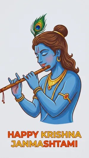 Happy Krishna Janmashtami Illustration – Minimal Lord Krishna Flute Art Wallpaper