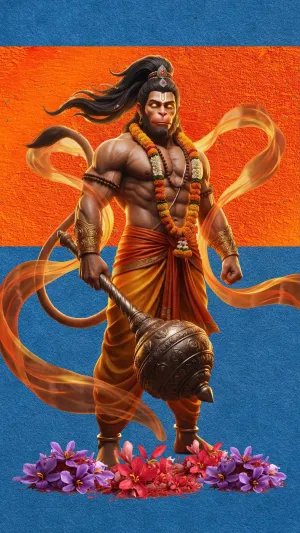 Powerful Lord Hanuman Wallpaper – Divine Bajrangbali with Sacred Gada