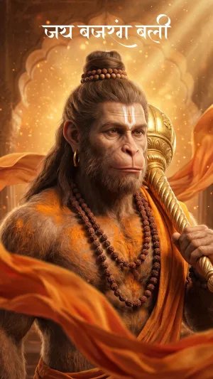 Jai Bajrang Bali Wallpaper – Powerful Lord Hanuman Portrait with Golden Gada