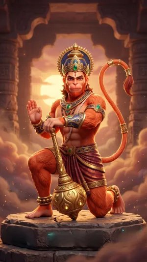 Lord Hanuman Warrior Wallpaper – Divine Guardian Pose