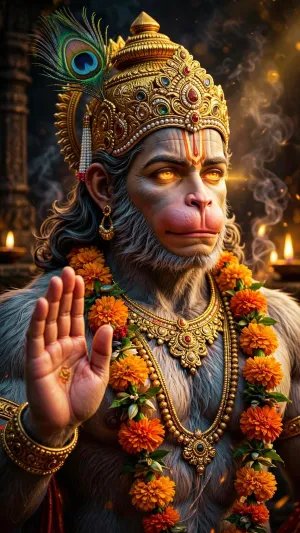 Lord Hanuman Blessing Wallpaper – Divine Bajrangbali Golden Portrait