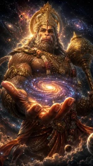 Cosmic Lord Hanuman Wallpaper – Divine Guardian Holding the Universe