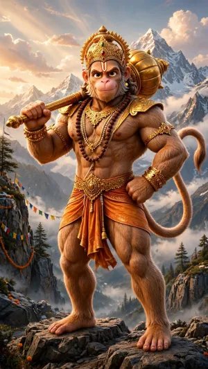 Lord Hanuman in the Himalayas Wallpaper – Divine Strength and Courage in Nature