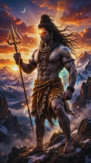 Divine Mahadev with Trishul in the Mountains