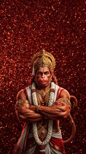 Powerful Lord Hanuman Wallpaper – Fearless Bajrangbali Portrait in Royal Attire