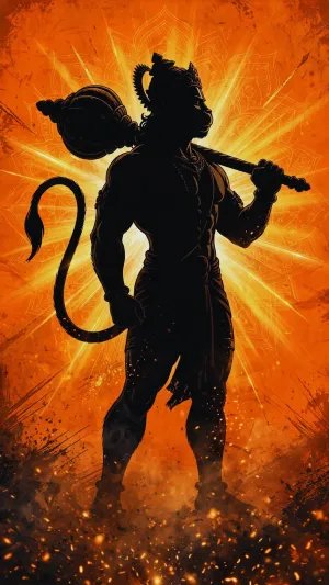 Minimalist Lord Hanuman Silhouette Wallpaper – Divine Gada & Radiant Aura HD