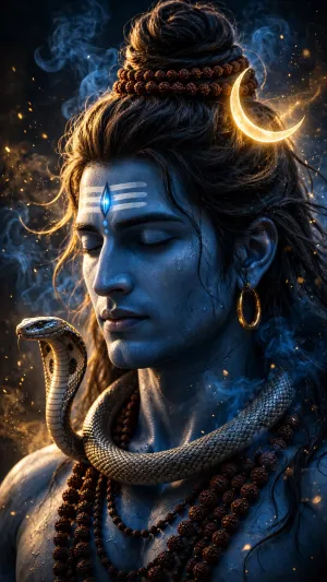 Divine Mahadev Portrait with Crescent Moon & Serpent