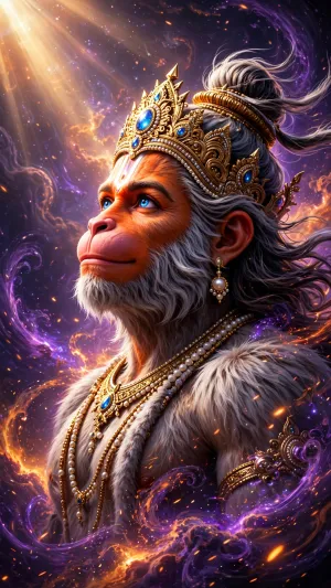 Celestial Bajrangbali Portrait with Cosmic Aura