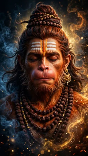 Peaceful Bajrangbali Portrait with Rudraksha Mala