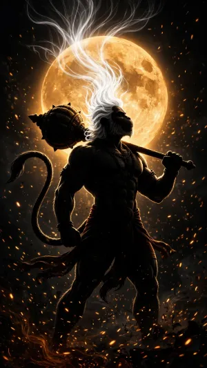 Lord Hanuman Silhouette Wallpaper HD 4K – Divine Moonlight Bajrangbali Art