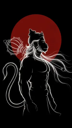Lord Hanuman Silhouette Minimal Black & Red Bajrangbali Moon Art