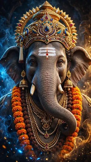 Royal Lord Ganesha Portrait – Luxurious Divine 4K Wallpaper with Sacred Crown