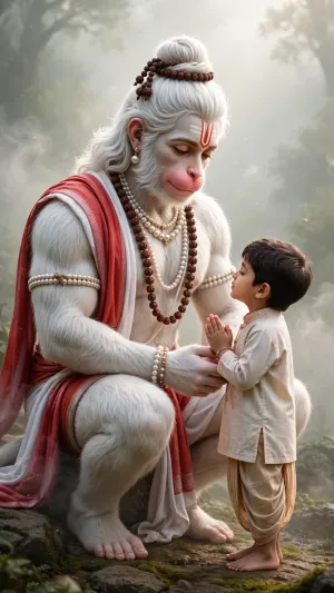 Hanuman Blessing an Innocent Child – Heartwarming Divine Devotion 4K Wallpaper