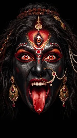 Maa Kali's Fierce Divine Gaze – Powerful Third Eye Goddess Portrait