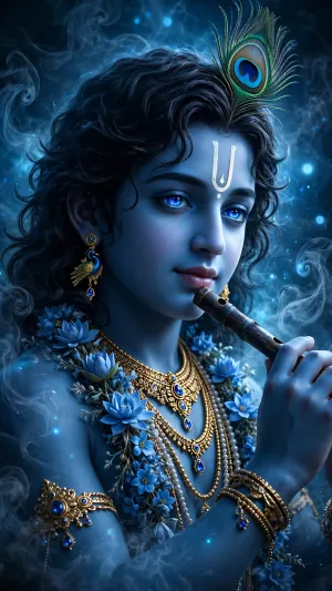 Divine Lord Krishna Blue Aura 4K HD Wallpaper for Mobile