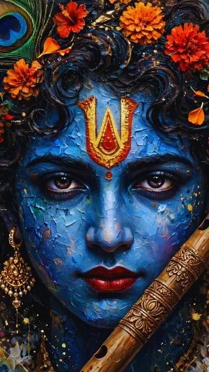 Mystical Krishna Flute & Peacock Feather Artistic