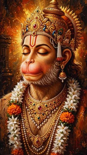Divine Hanuman in Golden Temple Light – Powerful Devotional Artwork