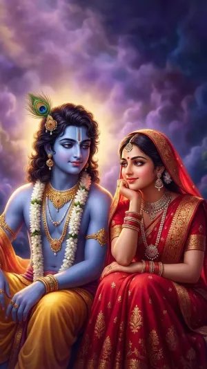 Divine Radha Krishna Under a Dreamy Twilight Sky – Romantic Devotional Art